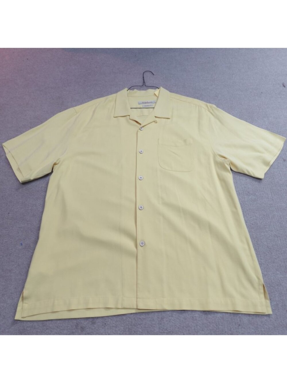 Tommy Bahama Shirt XL Yellow Solid Camp Collar Loop Silk